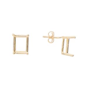 Earstud 1pkg2 Sure-Set™ 14Kt gold, 10x8mm emerald cut pre-notched 4-prong basket-style setting / earnuts, 1 pair