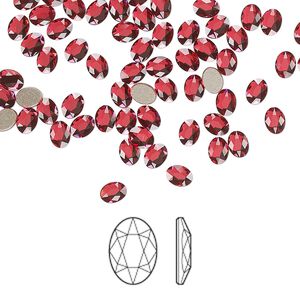 Flat back 288pk scarlet foil back, Swarovski® 4x3mm oval 2603