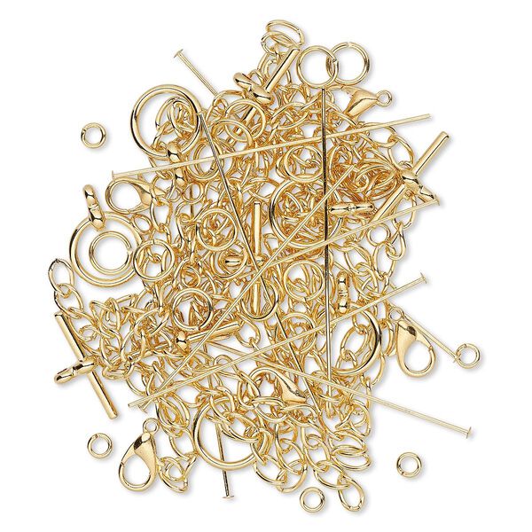 Finding, gold-plated brass and "pewter" (zinc-base alloy), assorted shape. Sold per pkg of 50. image number 0