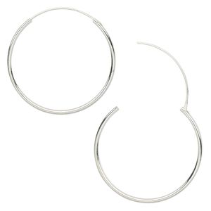 Earring hoop 1pkg2 sterling silver, 30mm round / endless loop, 1 pair