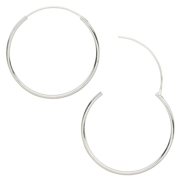 Earring hoop 1pkg2 sterling silver, 30mm round / endless loop, 1 pair image number 0