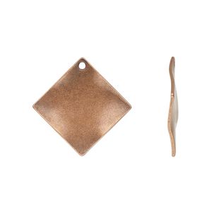 Drop, antique copper-plated steel, 20mm wavy diamond. Sold per pkg of 100.