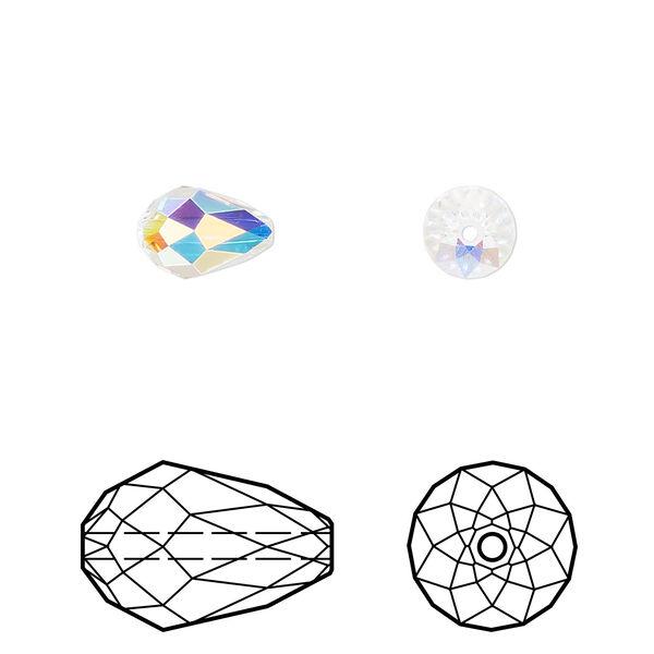 Bead 4pk crystal AB, Crystal Passions® 9x6mm teardrop 5500 image number 0