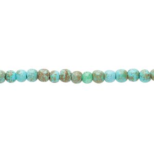 Bead, "turquoise" (resin) (imitation), blue-green and green-brown, 3-4mm round. Sold per 15-inch strand.