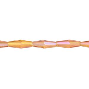 Bead, glass, crystal astral pink, 12x4mm long bicone. Sold per 15-1/2 to 16-inch strand.