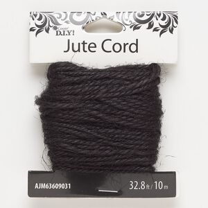 Cord, jute, black, 1.5mm twisted. Sold per 10-meter spool.