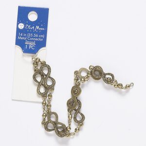 Necklace component, antique gold-finished "pewter" (zinc-based alloy) and steel, 10mm wide with infinity sign, 14 inches. Sold individually.