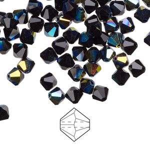 Bead 24pk jet AB, Preciosa Czech crystal 5mm bicone