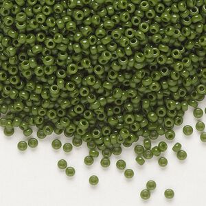 Seed bead, Miyuki, glass, pkg/250g, #11 rocaille, opaque avocado, (RR-501).