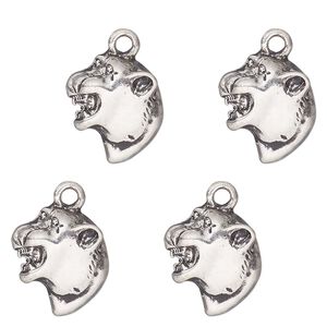 Charm, antique silver-finished "pewter" (zinc-based alloy) , 15x13mm single-sided cougar head. Sold per pkg of 4.