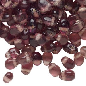 Bead, lampworked glass, translucent purple, 6x5mm-9x6mm top-drilled puffed teardrop. Sold per 2-ounce pkg, approximately 230 beads.