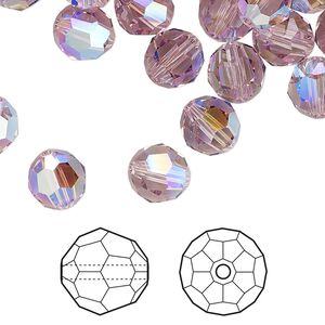 Bead 12pk light amethyst shimmer, Crystal Passions® 8mm round 5000