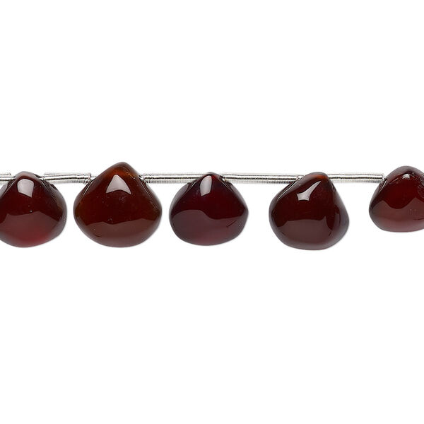 Bead, amber onyx (dyed / heated), dark, 7-9mm hand-cut top-drilled puffed teardrop with 0.4-1.4mm hole, B grade, Mohs hardness 6-1/2 to 7. Sold per pkg of 9. image number 0