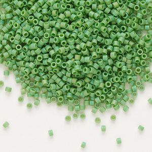 Seed bead, Delica®, glass, pkg/250g, #11 round, opaque matte rainbow green (DB-0877).