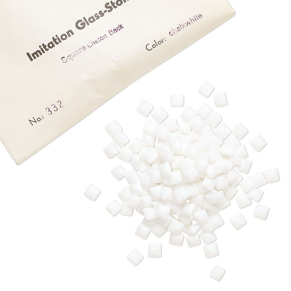 Embellishment, vintage glass, chalkwhite, 6mm faceted square fancy stone. Sold per pkg of 288 (2 gross). image number 0