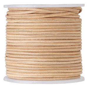 Cord, leather (natural), 1.4-1.6mm round. Sold per 25-yard spool.