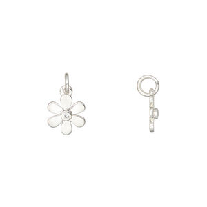 Charm 1pkg1, sterling silver and cubic zirconia, clear, 8x8mm single-sided flower