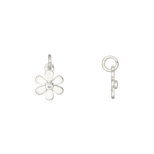 Charm, sterling silver and cubic zirconia, clear, 8x8mm single-sided flower image number 0