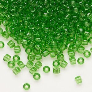 Seed bead, Dyna-Mites™, glass, transparent green, #6 round. Sold per 1/2 kilogram pkg.