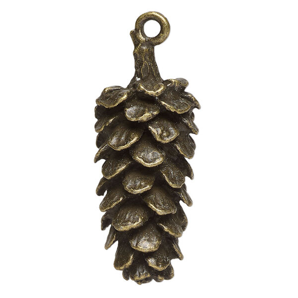 Focal, antique brass-finished "pewter" (zinc-based alloy), 37x16mm pinecone. Sold Individually. image number 0