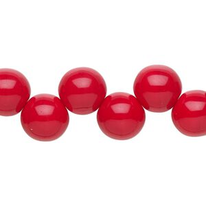 Bead, Preciosa, Czech pressed glass druk, opaque red, 10mm top-drilled round. Sold per pkg of 10.