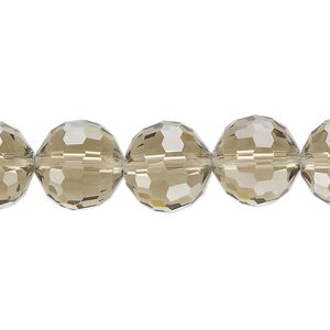 Bead, glass, translucent khaki, 12mm checkerboard faceted round. Sold per 8-inch strand, approximately 15 beads.