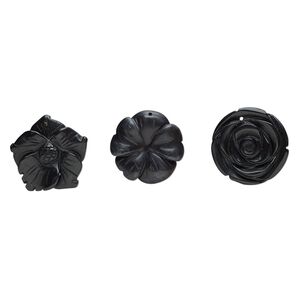 Blackstone 1pkg3, top-drilled carved flower focal mix 35x30mm-36x35mm