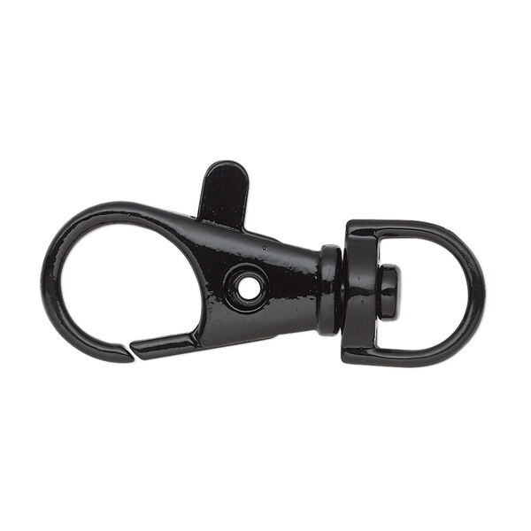 Clasp, lobster claw, black-finished "pewter" (zinc-based alloy), 31x13mm with swivel. Sold per pkg of 4. image number 0