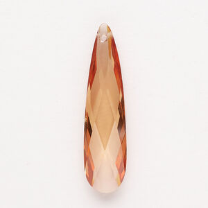 Focal 1pkg1, cubic zirconia, translucent dark champagne, 36x9mm top-drilled double-sided hand-faceted teardrop.