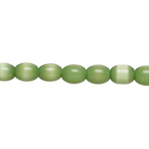 Bead, fiber optic glass, pkg/14 inch, opaque green, 6x5-8x6mm center-drilled oval.