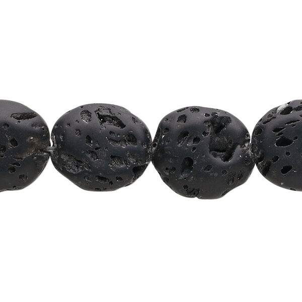 Bead, lava rock (waxed), 15x13mm flat oval, B grade, Mohs hardness 3 to 3-1/2. Sold per 15-1/2" to 16" strand. image number 0