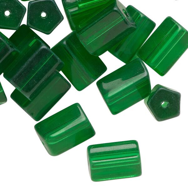 Bead, pressed glass, translucent green, 13x9mm pentagon tube. Sold per 2-ounce pkg, approximately 35 beads. image number 0