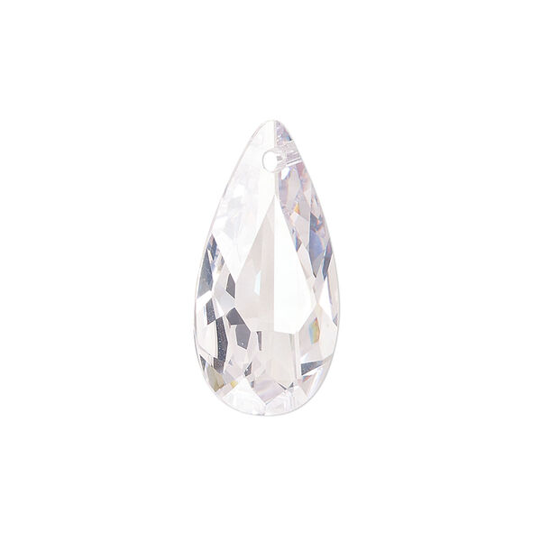 Drop, cubic zirconia, clear, 24x12mm hand-drilled faceted teardrop, Mohs hardness 8-1/2. Sold individually. image number 0