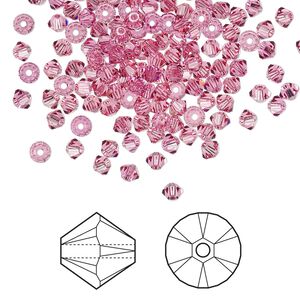 Bead 144pk rose, Crystal Passions® 3mm bicone 5328