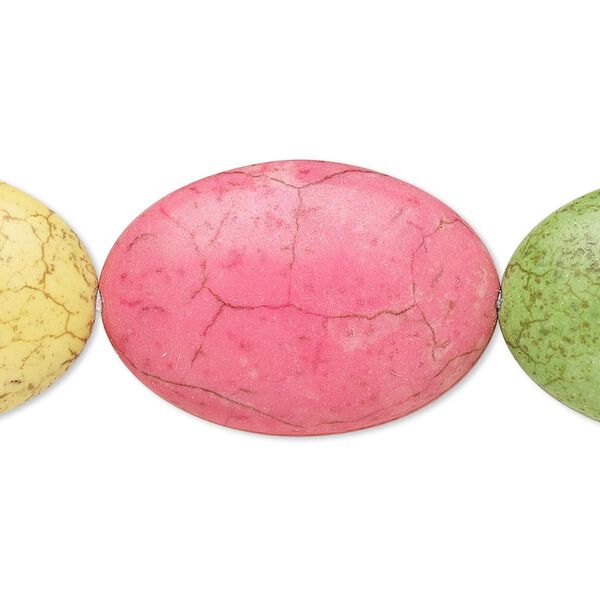 Bead, "howlite" (resin) (imitation), mixed colors, 29x20mm-30x20mm puffed oval. Sold per 8-inch strand. image number 0