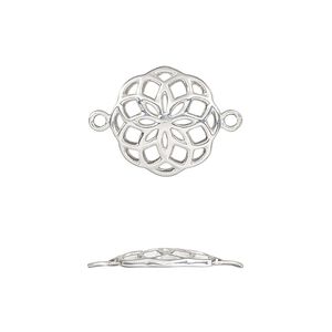 Link, sterling silver, 15mm single-sided domed mandala. Sold individually.