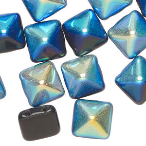 Spacer 1pkg12, Preciosa, Czech pressed glass, jet AB, 11x11x7.5mm 2-strand pyramid, fits up to 5.5mm bead.