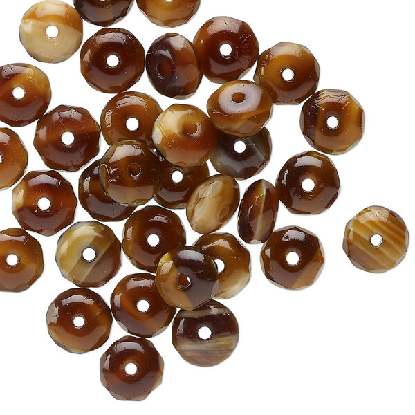 Bead, Czech glass, translucent multi-brown, 7x4mm saucer with swirl design. Sold per pkg of 33. image number 0