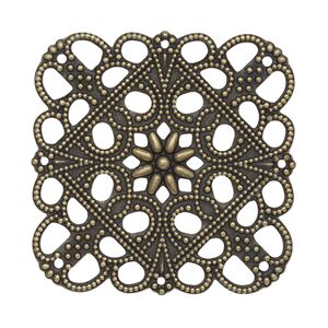 Focal, antique gold-plated steel, 35mm double-sided filigree square with 8 loops. Sold per pkg of 10.