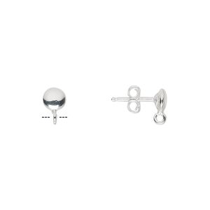 Earstud 1pkg2 sterling silver, 5mm saucer / open loop, 1 pair