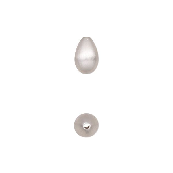 Bead, satin-finished sterling silver, 9.5x6mm teardrop. Sold individually. image number 0