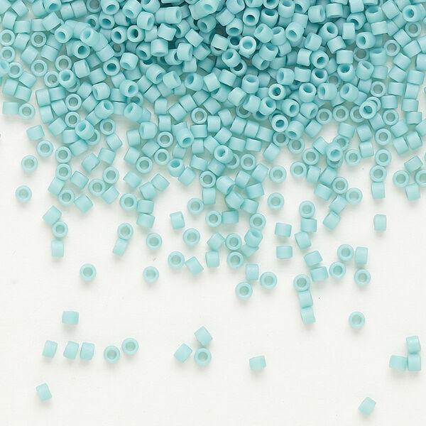 Seed bead, Delica®, glass, pkg/7.5g, #11 round, opaque matte glazed luster turquoise blue (DB-0375). image number 0
