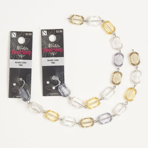 Link assortment 1pkg20, silver-finished "pewter" (zinc-based alloy) / acrylic, mixed colors, 15x11mm faceted rectangle.