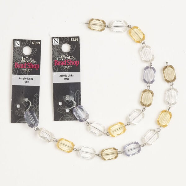 Link assortment 1pkg20, silver-finished "pewter" (zinc-based alloy) / acrylic, mixed colors, 15x11mm faceted rectangle. image number 0