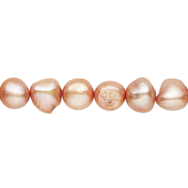 Pearl, cultured freshwater (dyed), cinnamon, 6-8mm flat-sided potato with 0.4-0.6mm hole, C- grade, Mohs hardness 2-1/2 to 4. Sold per 15-1/2" to 16" strand. image number 0