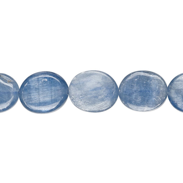 Bead, blue kyanite (natural), 12x10mm hand-cut flat oval, B grade, Mohs hardness 4 to 7-1/2. Sold per 8-inch strand, approximately 15 beads. image number 0