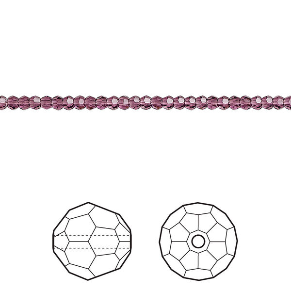 Bead 144pk amethyst, Crystal Passions® 2mm round 5000 image number 0