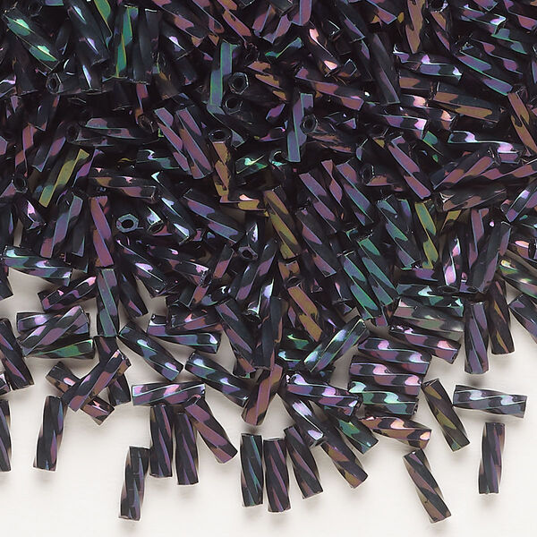Bugle bead, Dyna-Mites™, glass, opaque iris purple, 6mm twisted. Sold per 1/2 kilogram pkg. image number 0