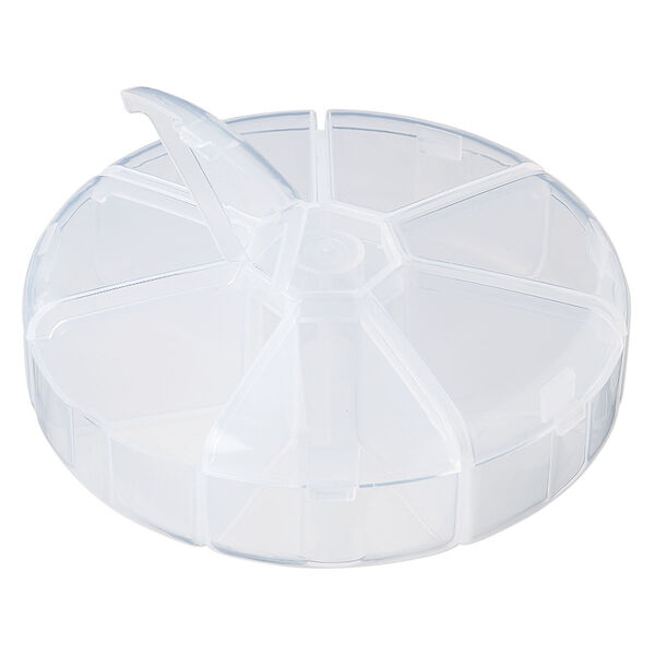 Organizer, plastic, clear, 4-1/4 x 1-1/4 inch round with 7 compartments. Sold individually. image number 1
