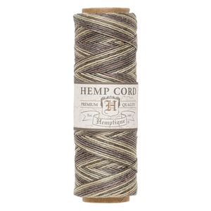 Cord, Hemptique®, polished hemp, variegated green / brown / natural, 0.5mm diameter, 10-pound test. Sold per 205-foot spool.